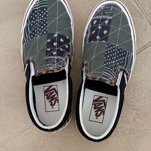 Vans Green and Black Patchwork Slip-On vans